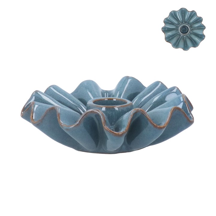 gisela graham Blue Porcelain Frill Candle Holder