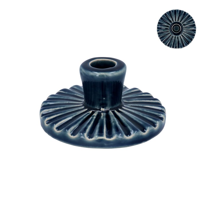 Gisela Graham Ceramic Candle Holder - Navy Round