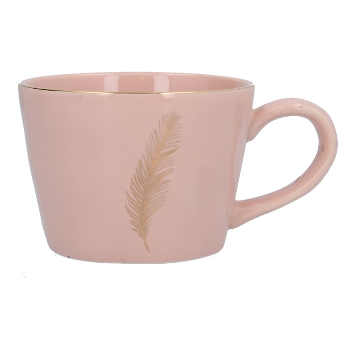 gisela graham Ceramic Mug - Pink with Gold Feather