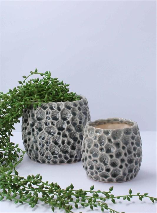 Gisela Graham Ceramic Pot Cover - Grey Crater