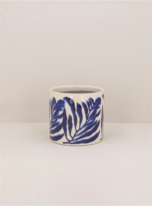 Gisela Graham Ceramic Pot Cover - Navy Branch