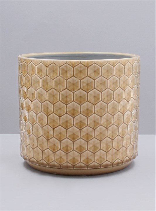 Gisela Graham Ceramic Pot Cover - Sand Honeycomb