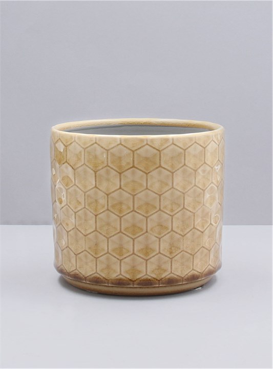 Gisela Graham Ceramic Pot Cover - Sand Honeycomb