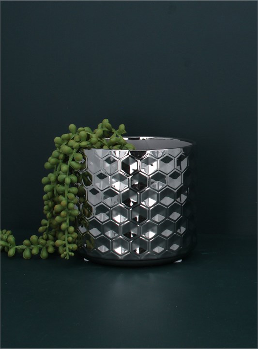 Gisela Graham Ceramic Pot Cover - Silver Honeycomb