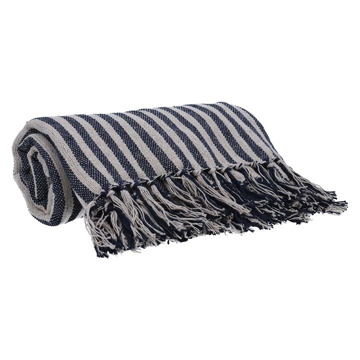 gisela graham Cotton Throw - 150cm Navy Woven Stripe