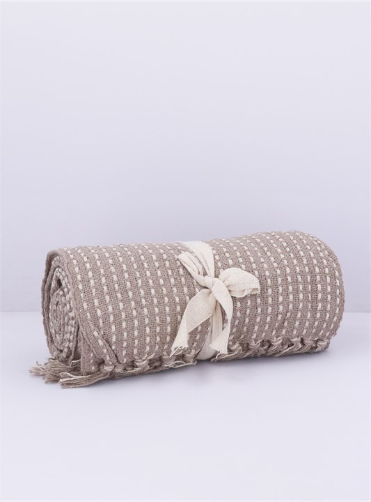 Gisela Graham Cotton Throw - Beige Stab Stitch