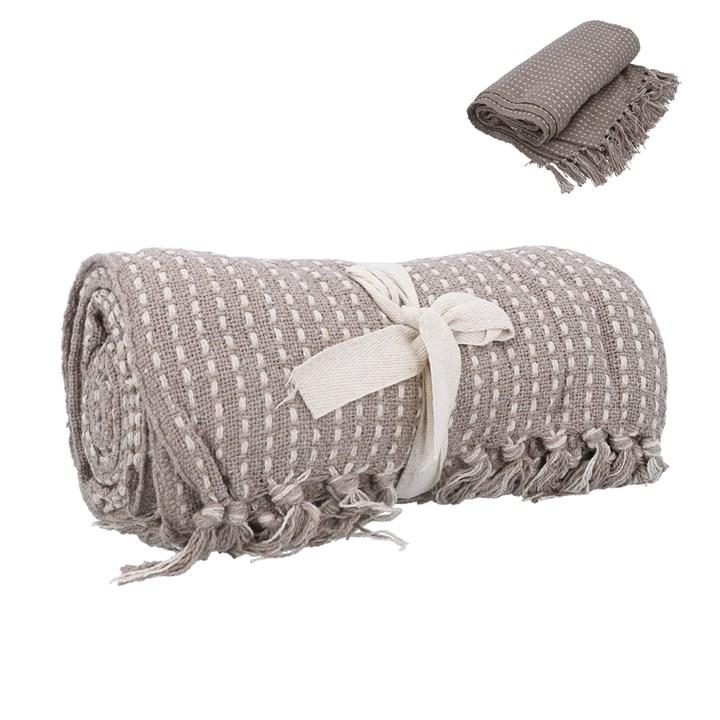 gisela graham Cotton Throw - Beige Stab Stitch