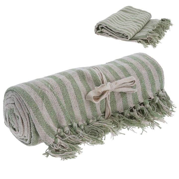 gisela graham Cotton Throw - Green Woven Stripe