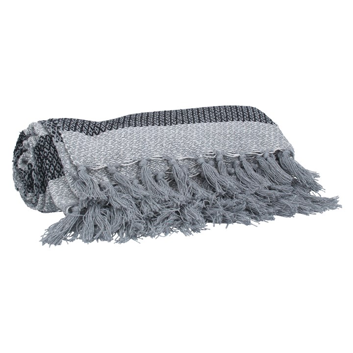 gisela graham Cotton Throw - Grey Stripe Woven