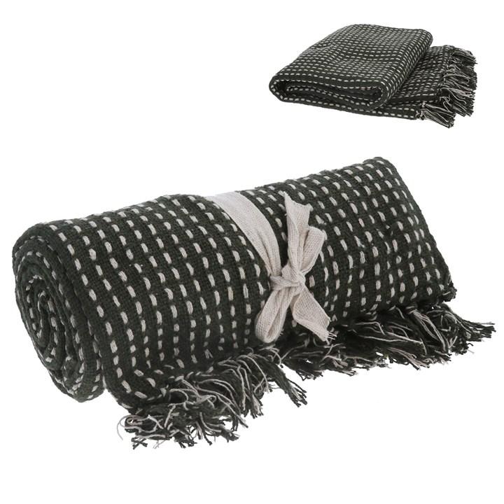 gisela graham Cotton Throw - Khaki Stab Stitch