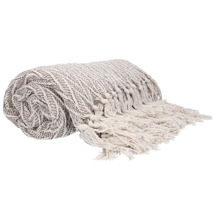 gisela graham Cotton Throw - Knitted Beige Chevron