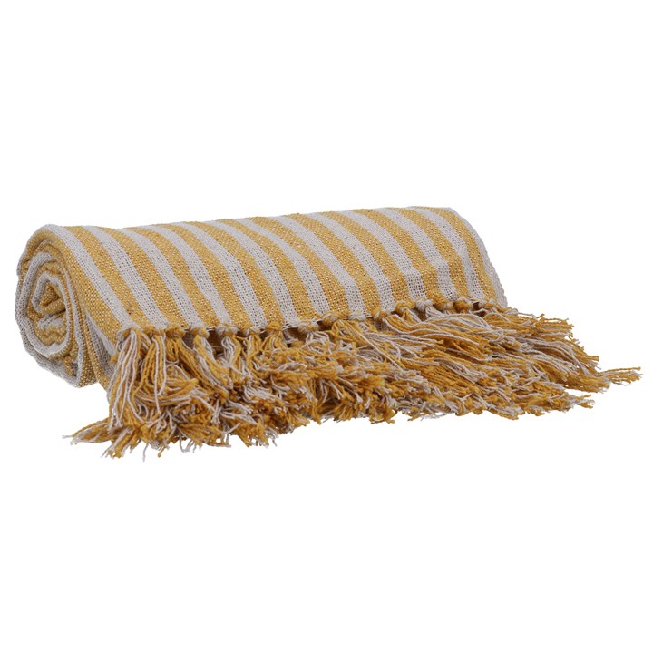 gisela graham Cotton Throw - Mustard Woven Stripe