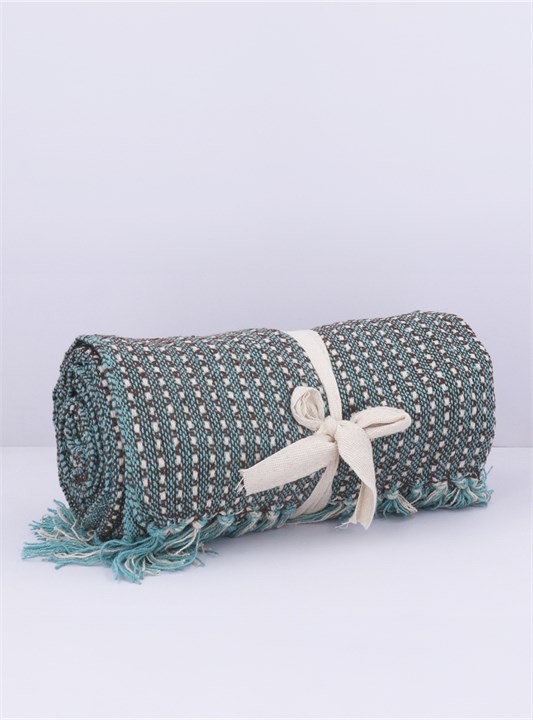 Gisela Graham Cotton Throw - Petrol Blue Retro Woven