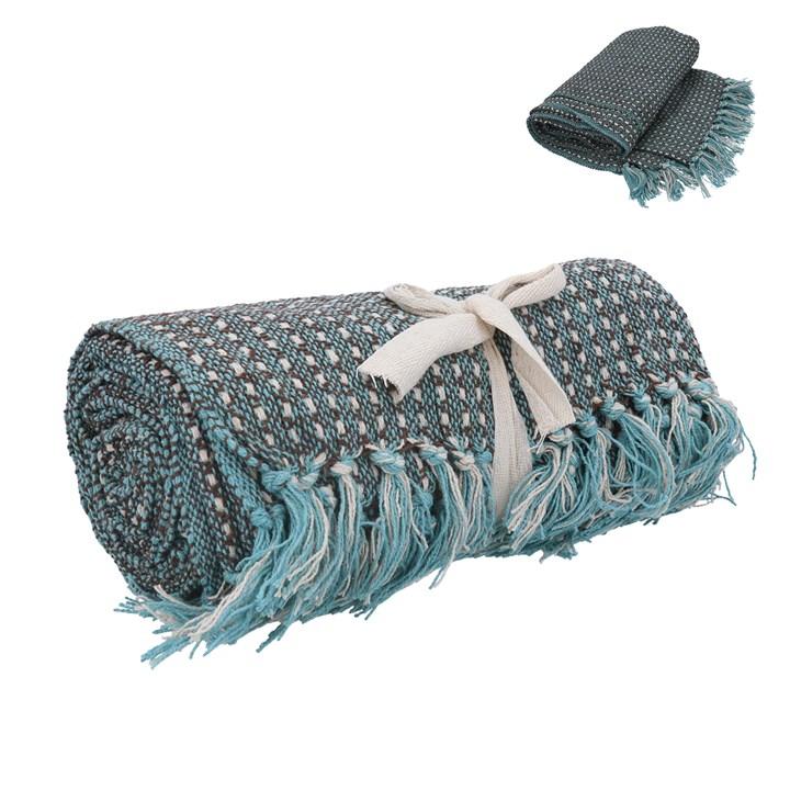 gisela graham Cotton Throw - Petrol Blue Retro Woven