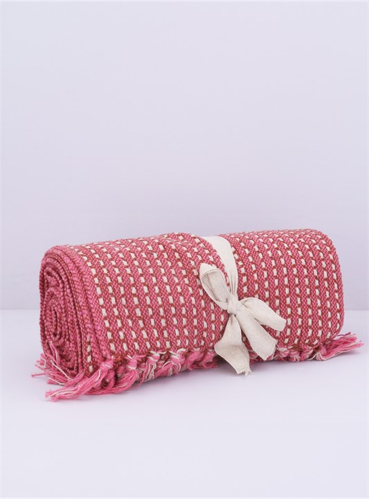 Gisela Graham Cotton Throw - Pink Retro Woven