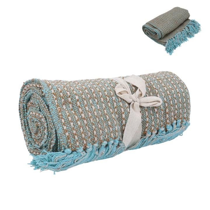 gisela graham Cotton Throw - Teal & Brown Retro Woven
