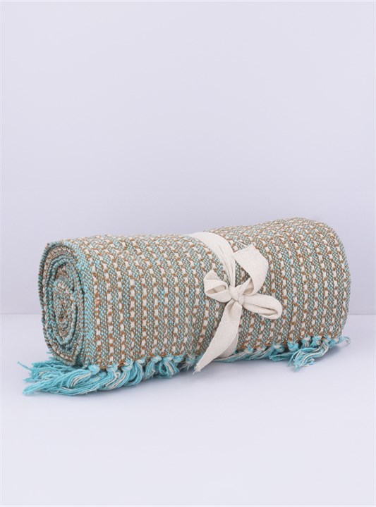Gisela Graham Cotton Throw - Teal & Brown Retro Woven