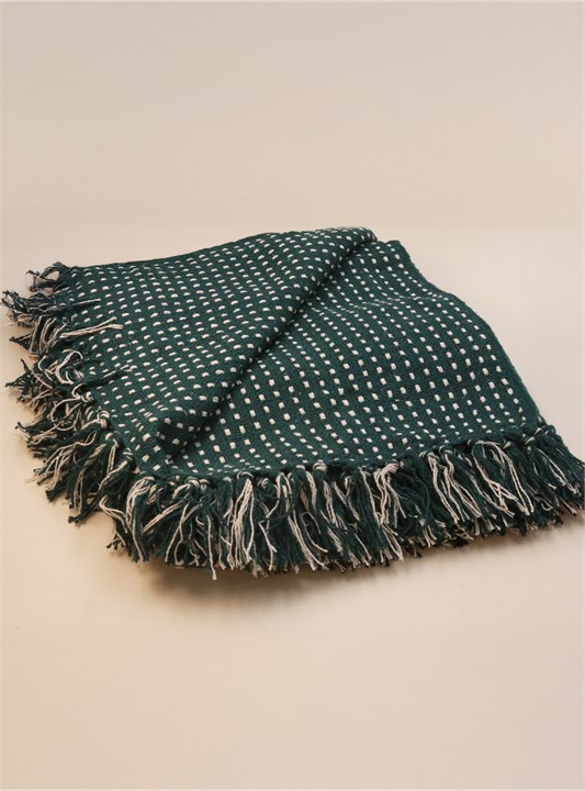 Gisela Graham Cotton Throw - Teal Green Stab Stitch