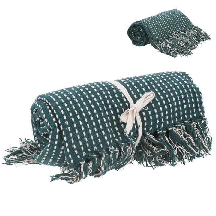 gisela graham Cotton Throw - Teal Green Stab Stitch