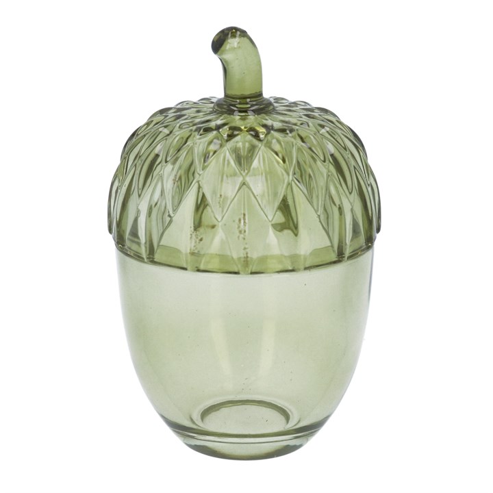 gisela graham Glass Trinket Pot - Green Acorn