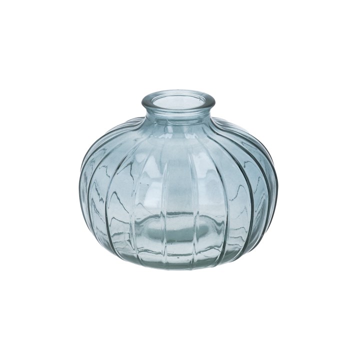 gisela graham Glass Vase - Blue Ribbed Onion Bud