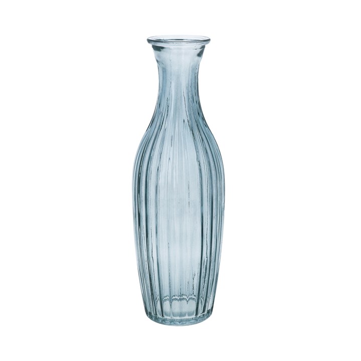 gisela graham Glass Vase - Blue Ribbed Tall Slim Bud