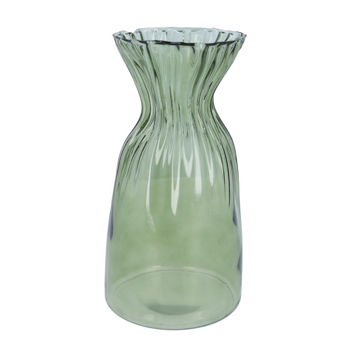 gisela graham Glass Vase - Green Scrunch Large