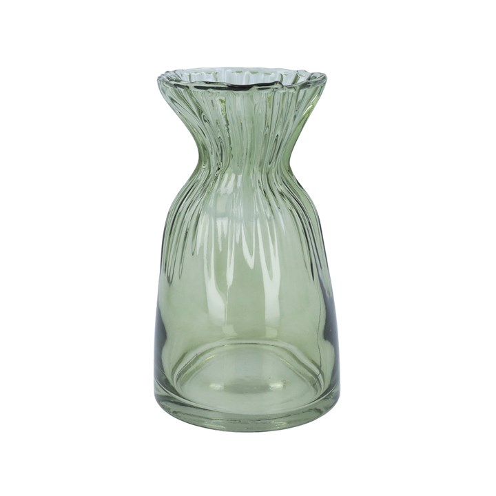 gisela graham Glass Vase - Green Scrunch Small