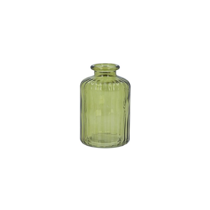 gisela graham Glass Vase - Olive Green Ribbed Bud