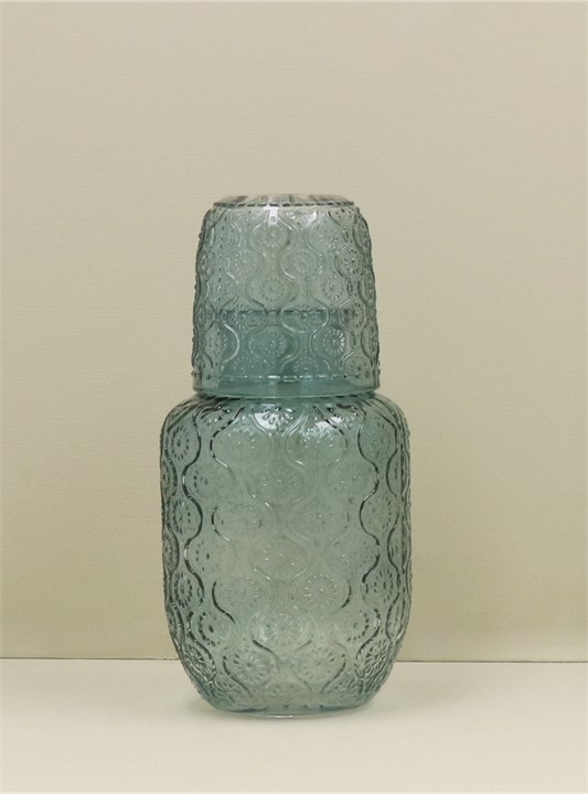 Gisela Graham Glass Water Carafe - Blue Daisy