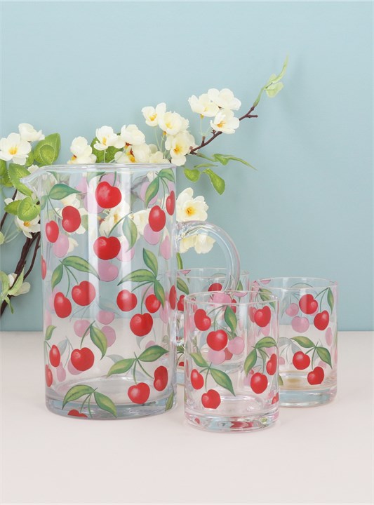 Gisela Graham Glass Water Jug - Cherries