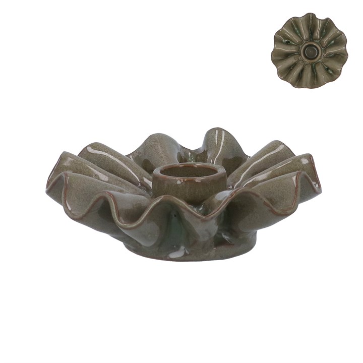 gisela graham Porcelain Candle Holder - Green Frill