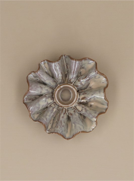 Gisela Graham Porcelain Candle Holder - Taupe Frill