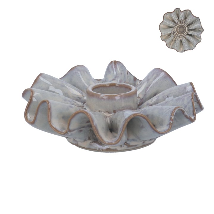gisela graham Porcelain Candle Holder - Taupe Frill