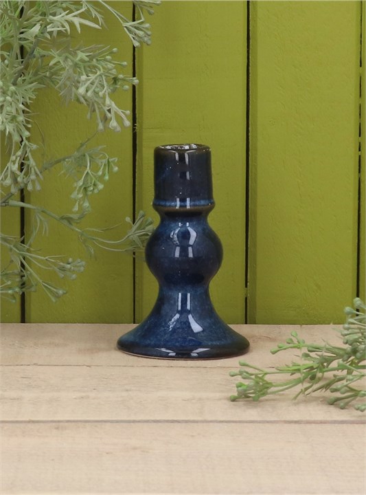 Gisela Graham Porcelain Candlestick - Short Blue