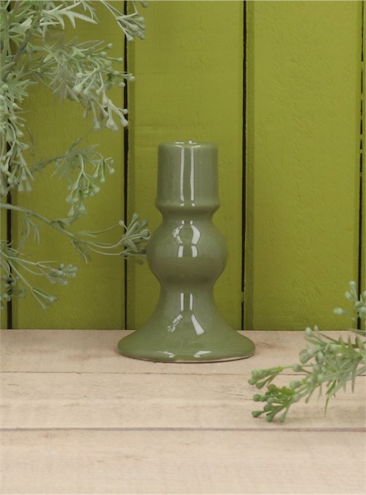 Gisela Graham Porcelain Candlestick - Short Green