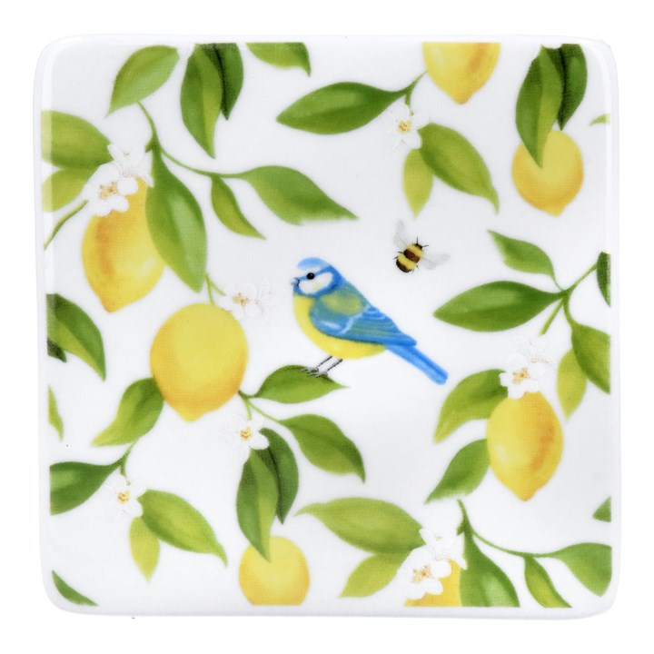 gisela graham Porcelain Coaster - Lemons & Blue Tits
