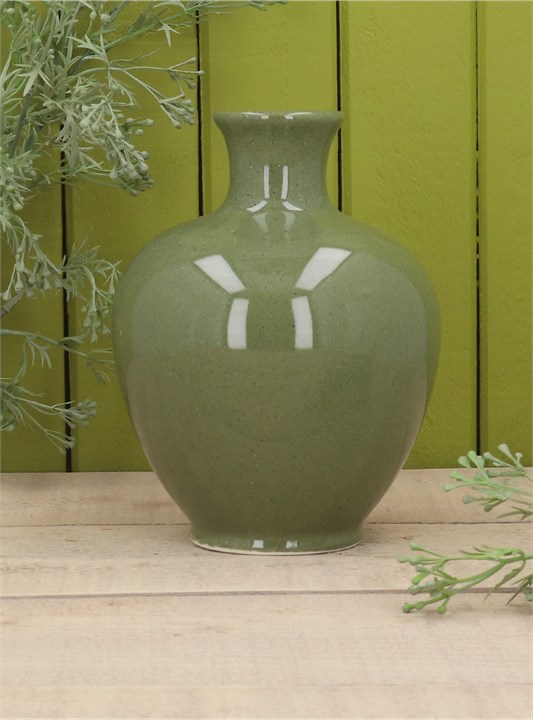 Gisela Graham Porcelain Vase - Green Fluted Neck