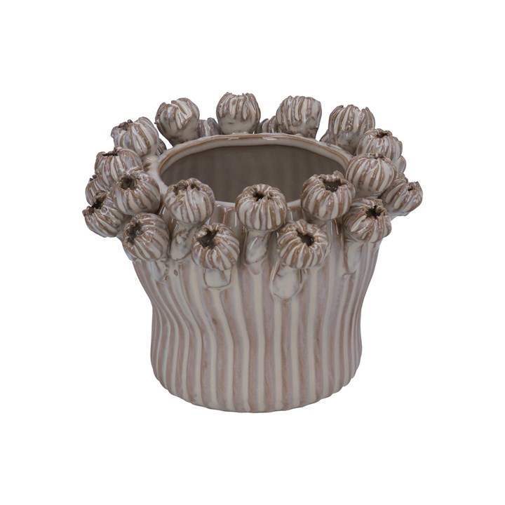 gisela graham Pot Cover - Taupe Seed Head Applique