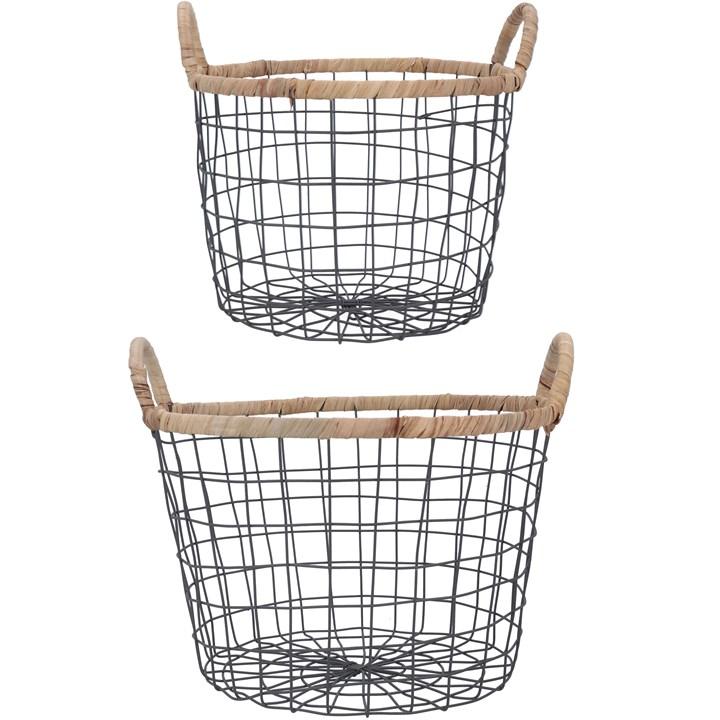 gisela graham Set of 2 Wire Baskets - Woven Trim Tub