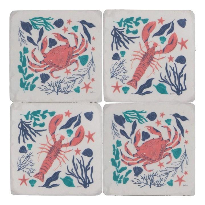 gisela graham Set of 4 Resin Coasters - Crab & Lobster