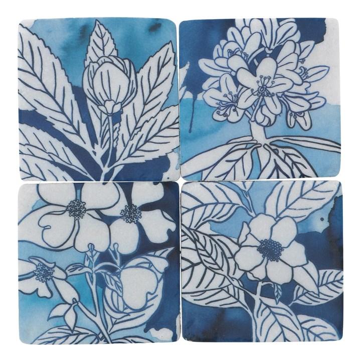gisela graham Set of 4 Resin Coasters - Ink Florals