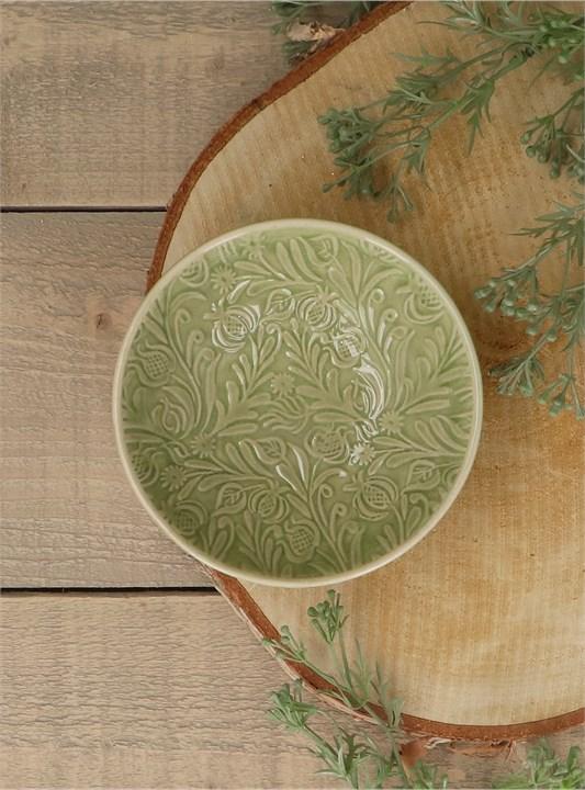 Gisela Graham Stoneware Bowl - Green Country Flowers