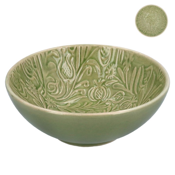gisela graham Stoneware Bowl - Green Country Flowers