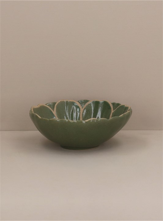 Gisela Graham Stoneware Bowl - Green Flower