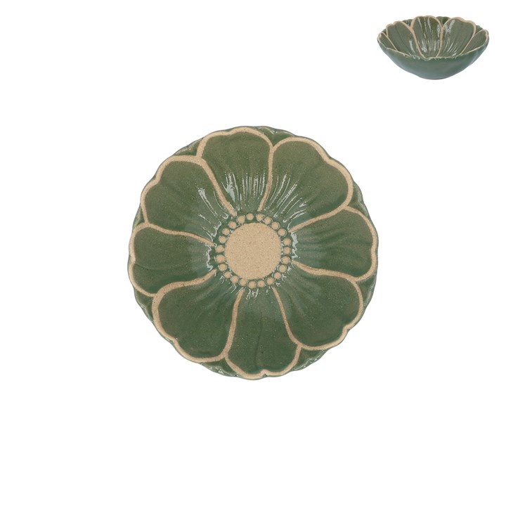 gisela graham Stoneware Bowl - Green Flower