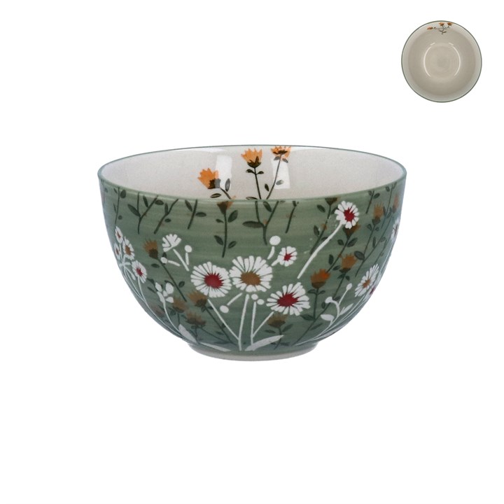 gisela graham Stoneware Bowl - Green Wild Daisy