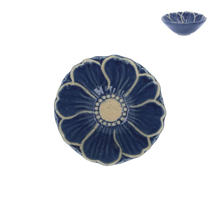 gisela graham Stoneware Bowl - Navy Flower