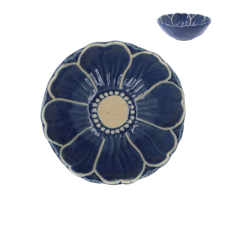 gisela graham Stoneware Bowl - Navy Flower