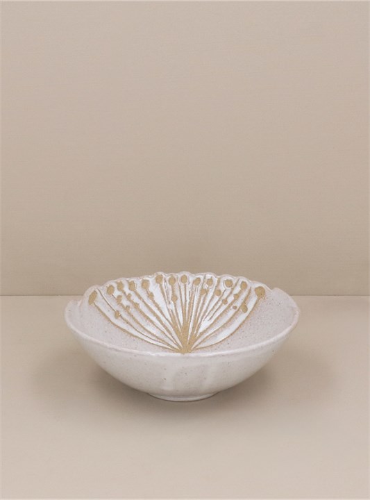 Gisela Graham Stoneware Bowl - White Seed Head